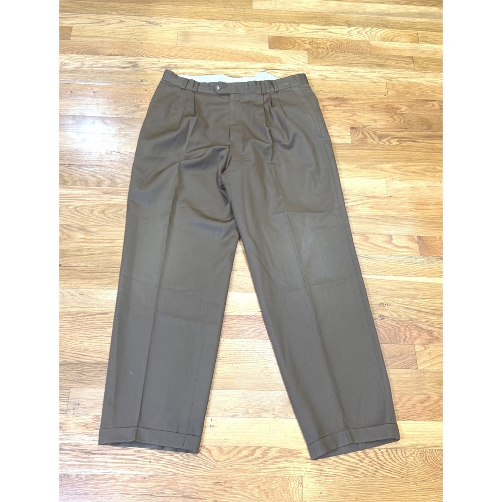 Bachrach Mens Olive Brown Trabaldo Togna Italian Fabric Pleated Cuffed Pants 33